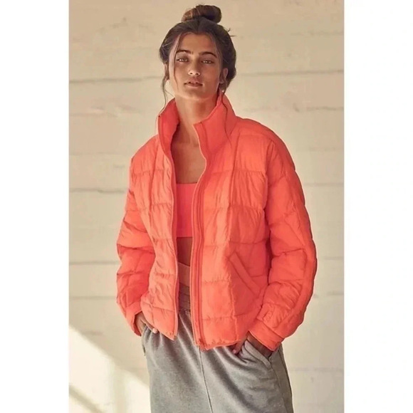NWT Free People Pippa Packable Puffer Jacket Nylon Bomber FP Movement Orange - Picture 1 of 13